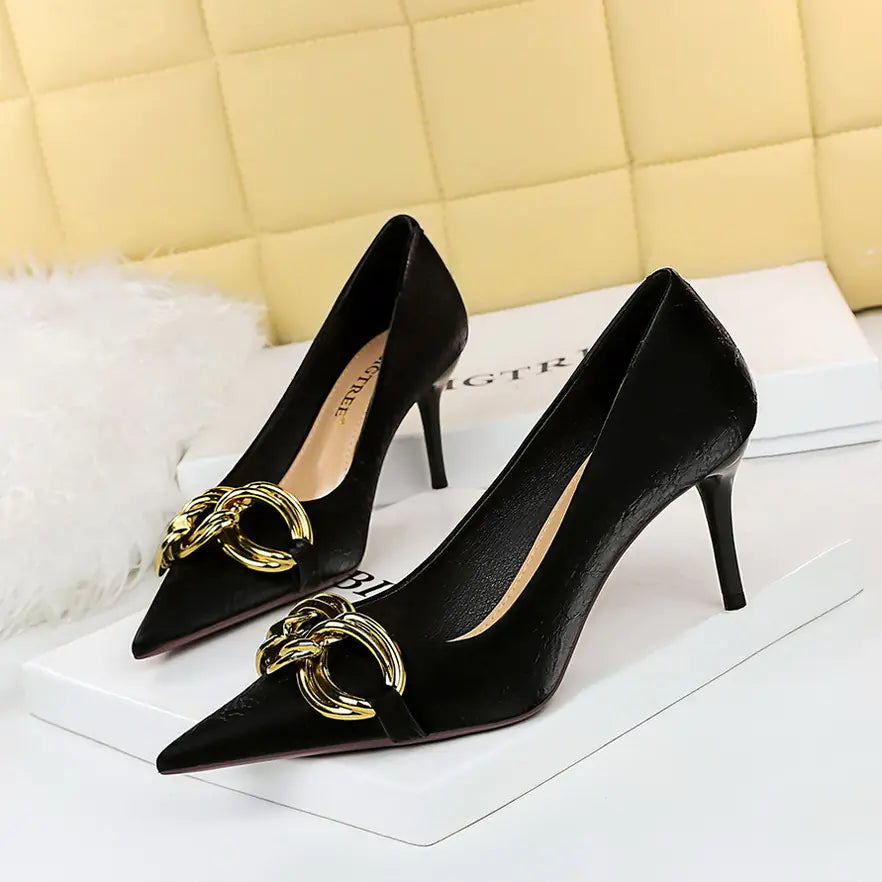 Big Metal Buckle Pointed Toe Flat Shoes