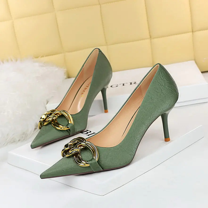 Big Metal Buckle Pointed Toe Flat Shoes